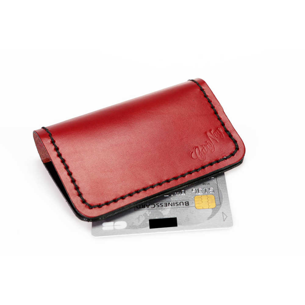 Etui pour carte bancaire en cuir rouge et noir by Cuirs Ney - Cuirs Ney