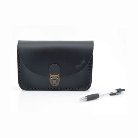 Pochette en cuir noire à mettre à la ceinture "Grand Bouley"