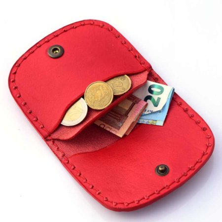 Porte-monnaie plat en cuir rouge