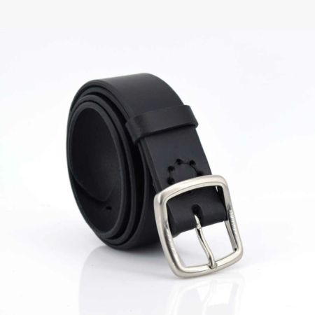 Ceinture noire en cuir avec boucle en laiton « Mathieu », 3,5 cm