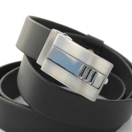 Ceinture en cuir noir avec boucle habillée à grille "Fred"