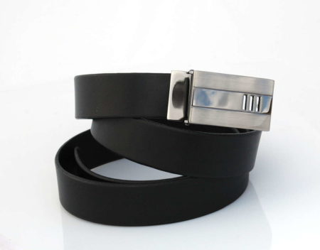 Ceinture en cuir noir avec boucle habillée à grille "Fred"