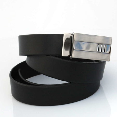 Ceinture en cuir noir avec boucle habillée à grille "Fred"