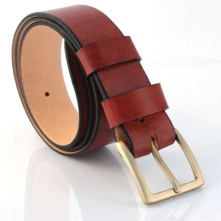 Ceinture ou ceinturon marron en cuir, boucle en laiton "Boris"