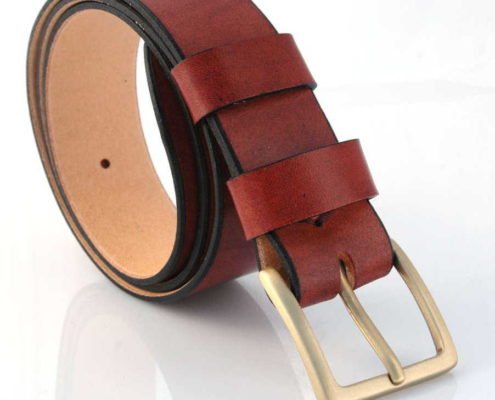 Ceinture ou ceinturon marron en cuir, boucle en laiton "Boris"