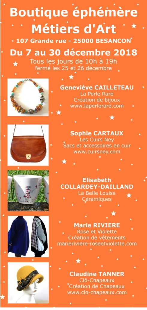 Boutique éphémère à Besançon du 7 au 30 décembre 2018