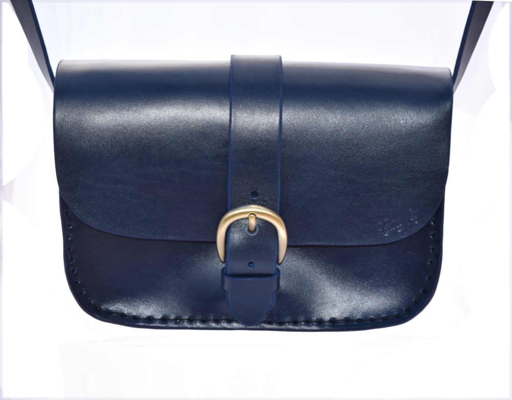 Sac bleu marine en cuir pour femme à bandoulière "P'tit Marn" - Cuirs Ney