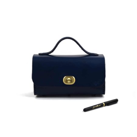 Sac à main bleu marine "p'tit rond" - tout en cuir