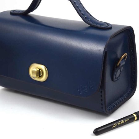 Sac à main bleu marine "p'tit rond" - tout en cuir