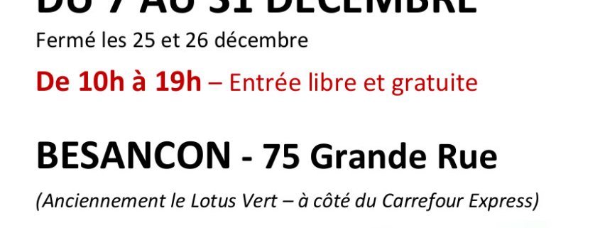 Boutique éphémère à Besançon du 7 au 31 décembre 2019