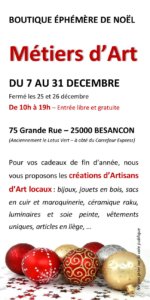 Boutique éphémère à Besançon du 7 au 31 décembre 2019