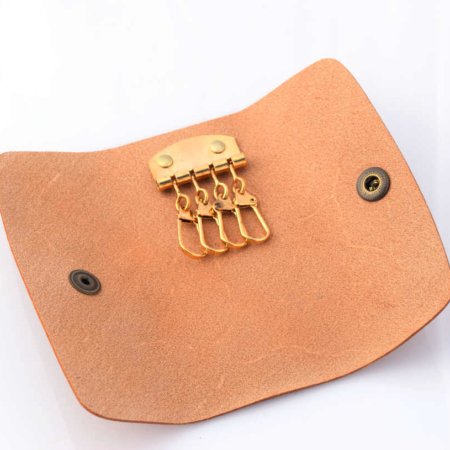 Porte-clés marron cognac en cuir - 4 attaches