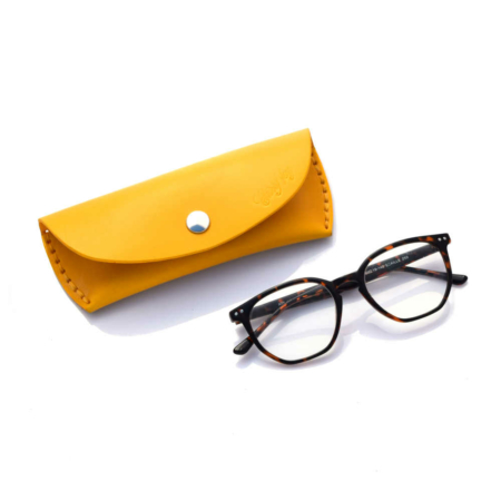 Étui à lunettes jaune en cuir - by "Les Cuirs Ney"