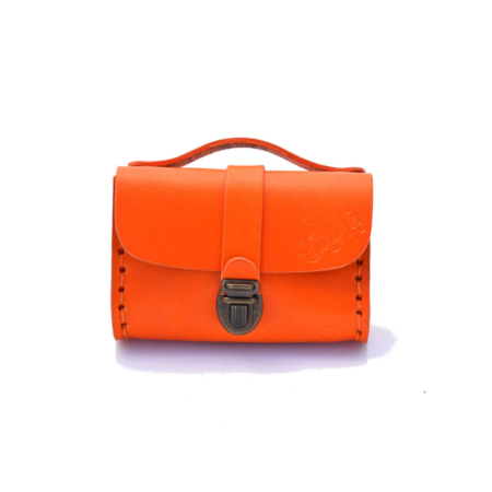 Porte monnaie en cuir orange de type "Cartable"