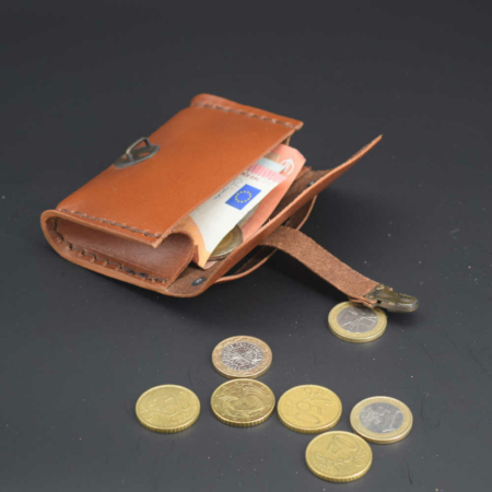 Porte monnaie en cuir Camel de type "Cartable"