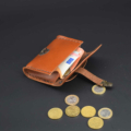 Porte monnaie en cuir Camel de type "Cartable"