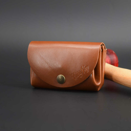 Porte-monnaie "Grand-Mère" en cuir marron Camel - 3 poches