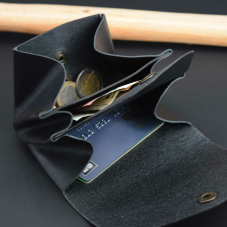 Porte-monnaie "Grand-Mère" en cuir noir - 3 poches