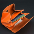 Porte-monnaie "Grand-Mère" en cuir orange - 3 poches