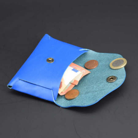 Porte-monnaie sans couture en cuir bleu