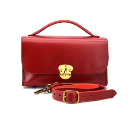 Sac à main / mallette en cuir "Axe" - rouge grenat