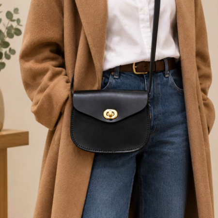 Sac noir en cuir pour femme à bandoulière "BA"